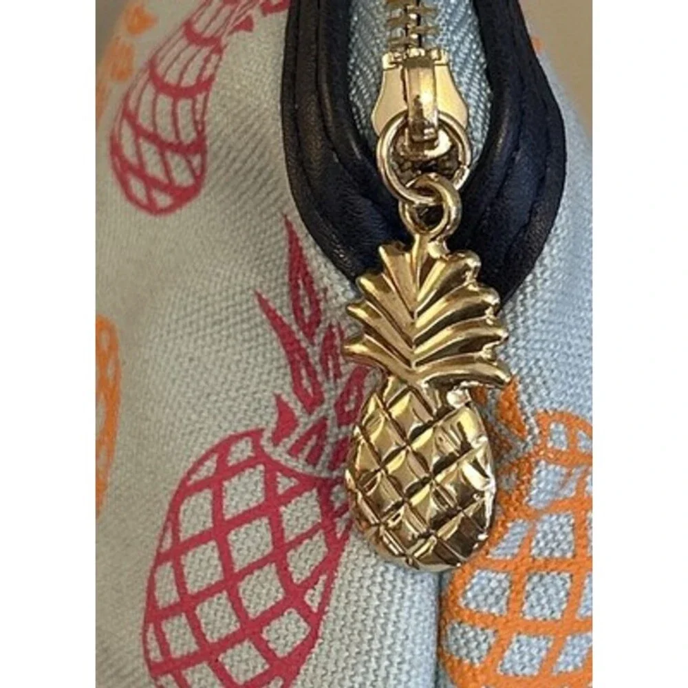 Escada Cosmetic Case Travel Bag Miami Blossom Blue with Gold Pineapple Charm